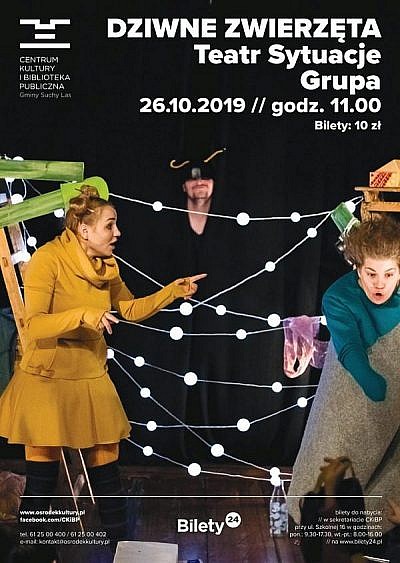 plakat teatrzyku dla dzieci pod tytułem "Dziwne zwierzęta"