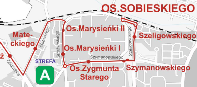 plan z linią kursowania autobusu nr 905