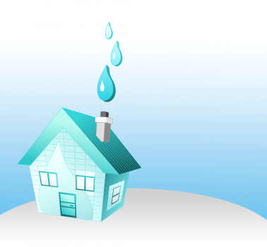 grafika z domkiem i trzema kroplami deszczu lecącymi prosto do komina