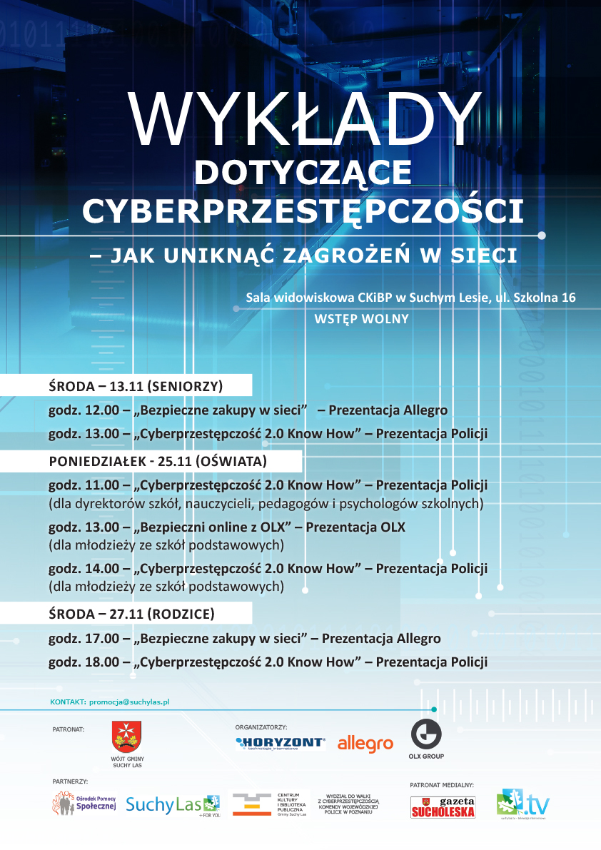 plakat cyberprzestepczosc - Jak uniknąć zagrożeń w sieci? - zapraszamy na wykłady o cyberprzestępczości