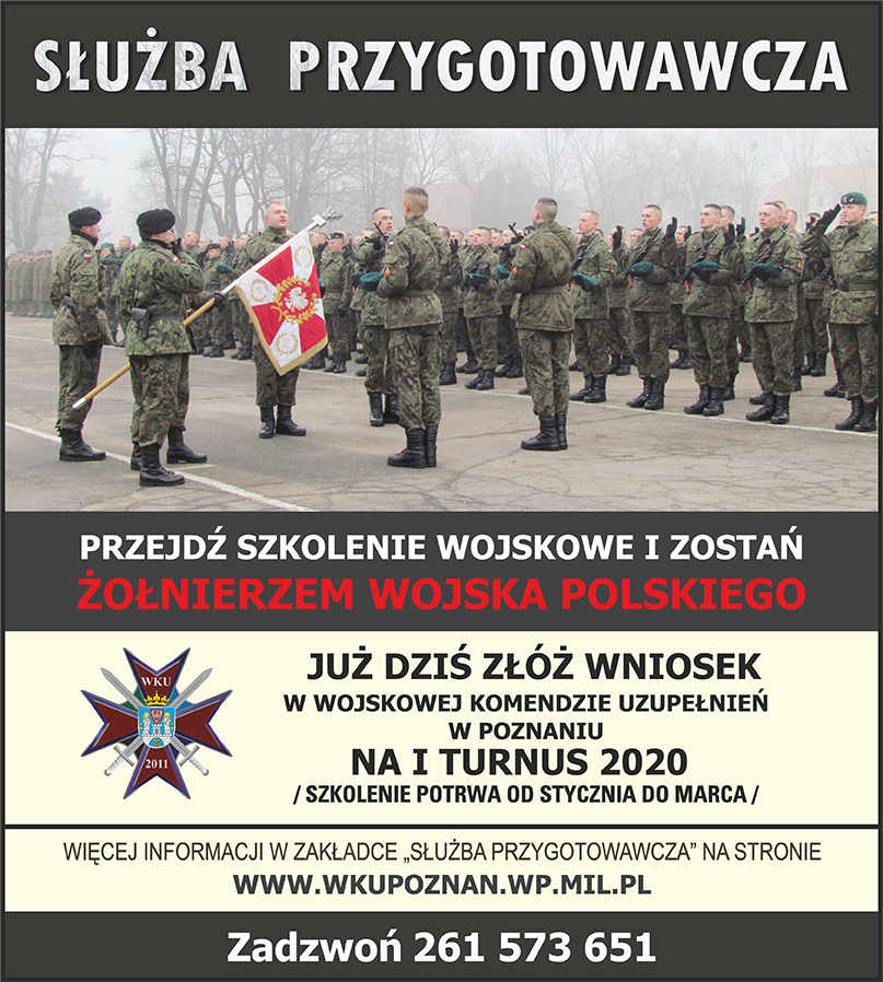 Plakat zachęcający do złożenia wniosku o udział w służbie przygotowawczej, by zostać żołnierzem Wojska Polskiego ze zdjęciem przedstawiającym żołnierzy składających przysięgę wojskową