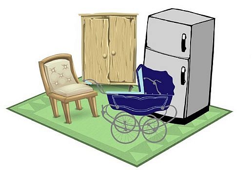 odpady wielkogabarytowe typu dywan, lodówka, łóżko, krzesło