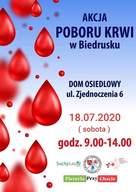 plakat informujący o akcji poboru krwi w Biedrusku 