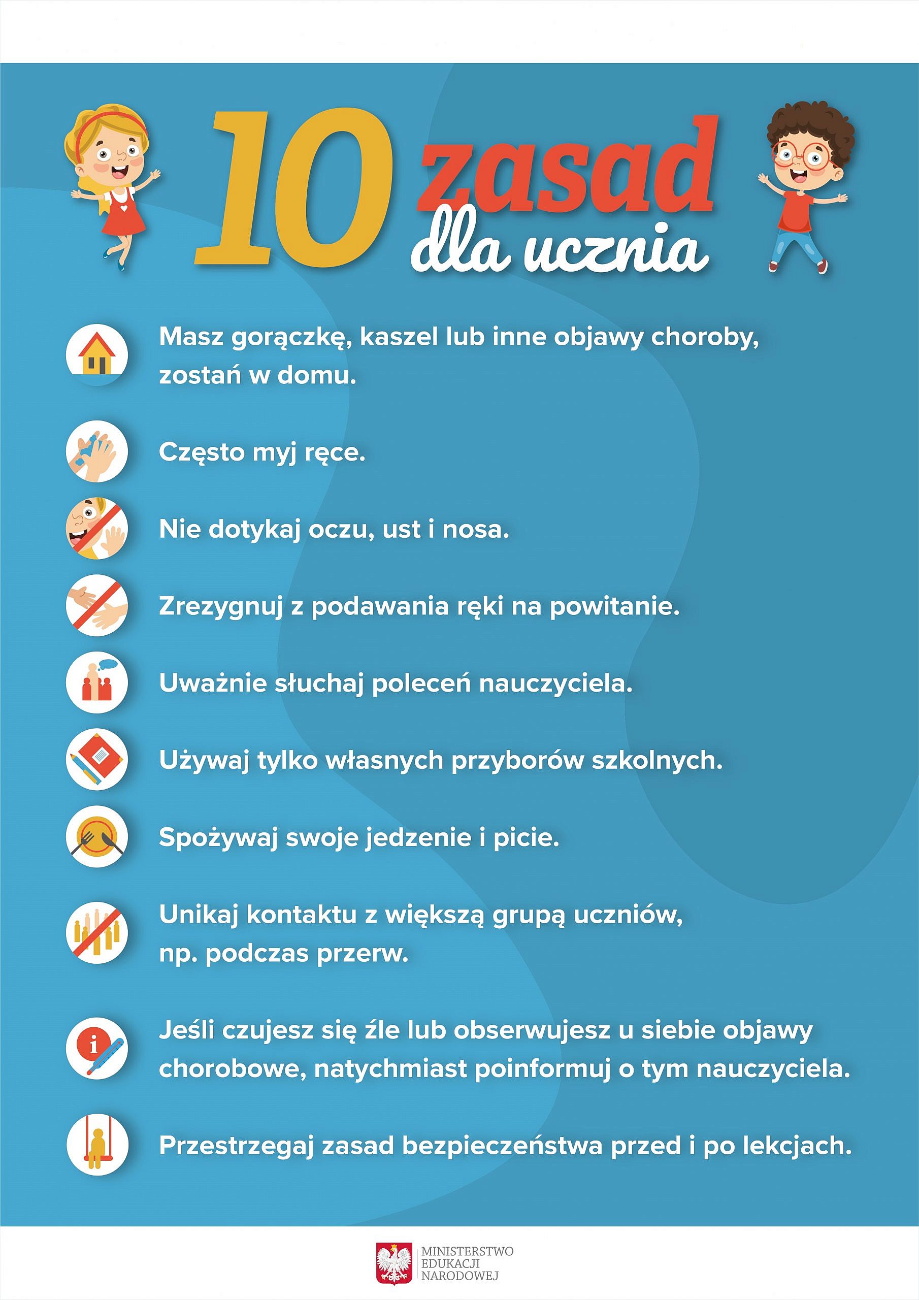 10 zasad dla dzieci w związku z bezpiecznym powrotem do szkół