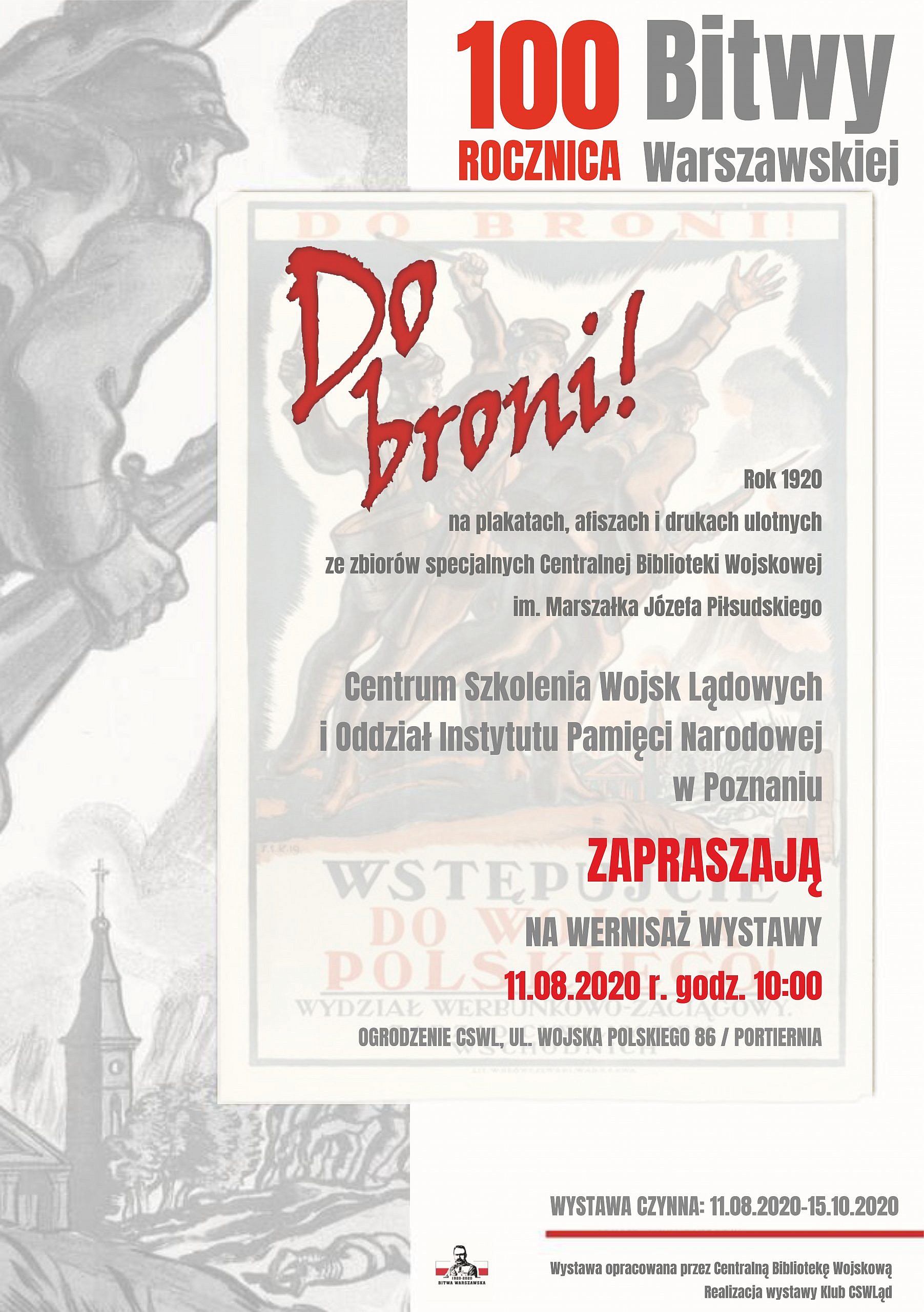 Plakat zapraszający na wernisaż wystawy z okazji 100 rocznicy Bitwy Warszawskiej