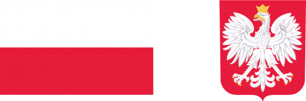 po lewej biało-czerwona flaga Polski, po prawej godło Polski