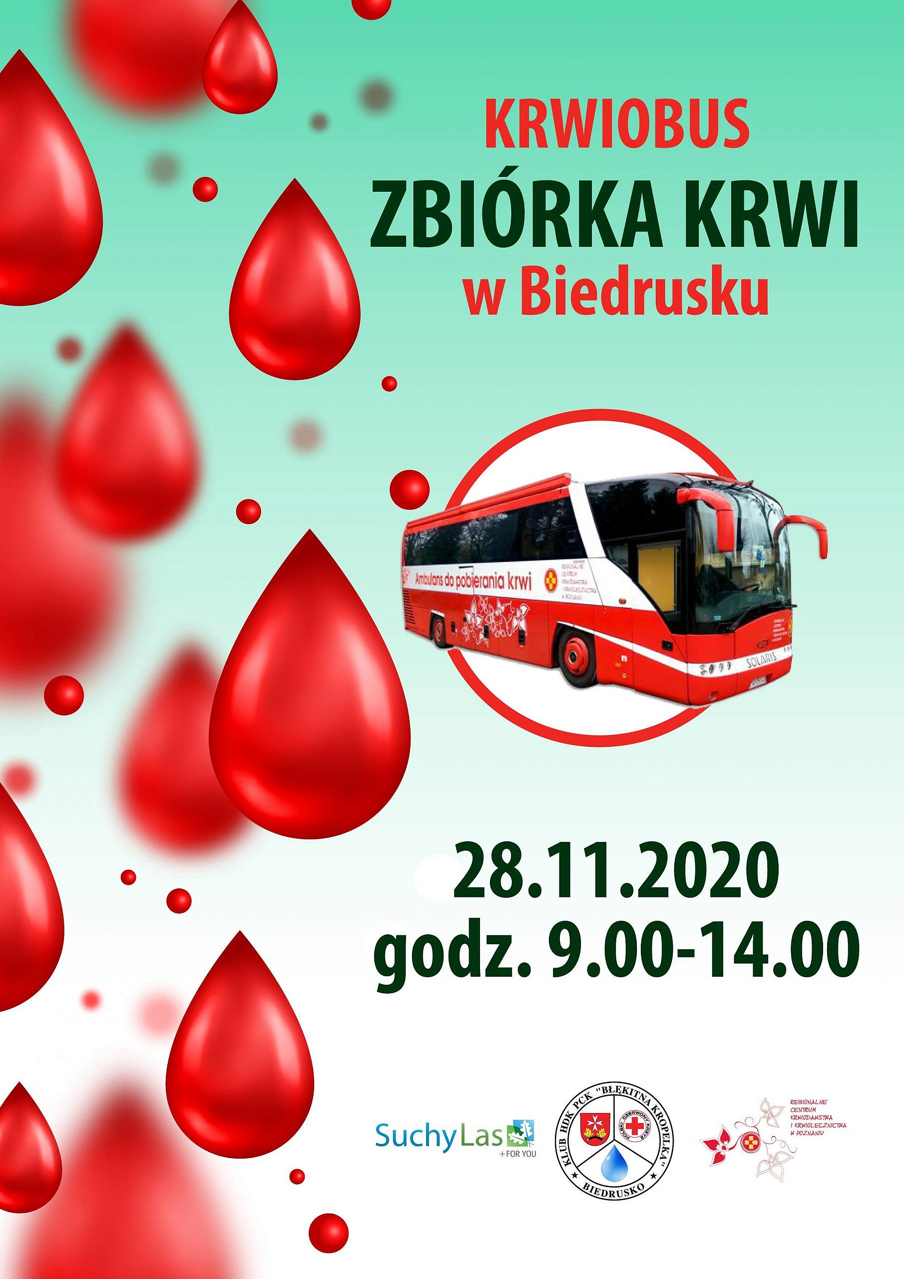 Plakat informujący o zbiórce krwi w Biedrusku