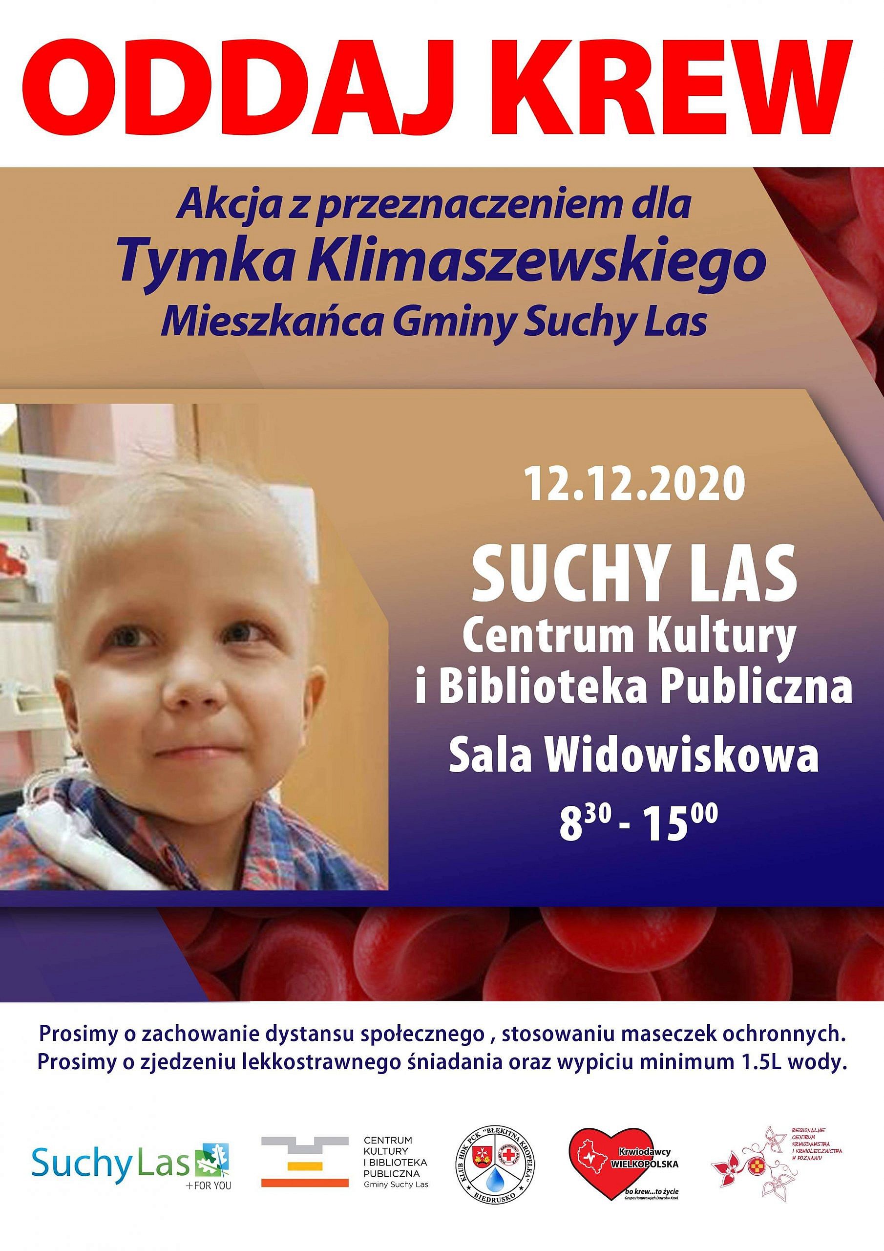 Plakat o akcji krwiodawstwa w Suchym Lesie.
