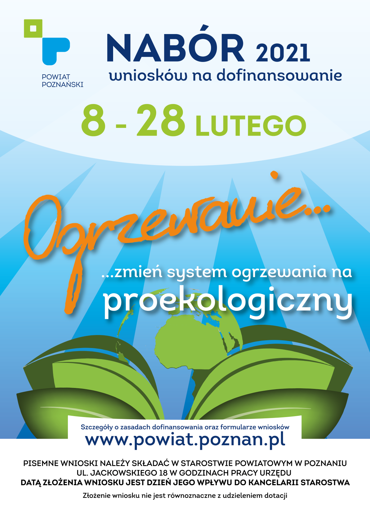 plakat informujący o naborze wniosków na dofinansowanie zmiany systemów ogrzewania www.powiat.poznanski.pl