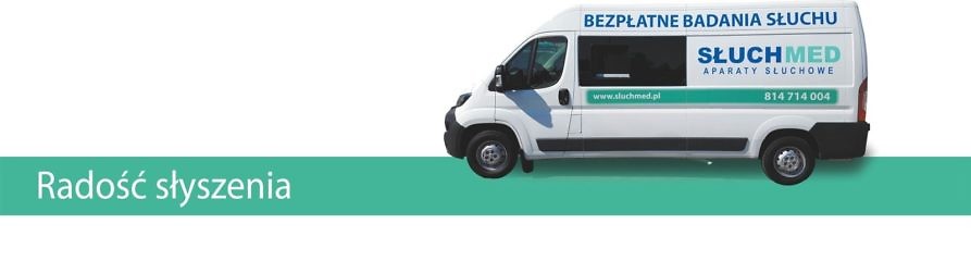 Napis "Radość słyszenia" i zdjęcie słuchobusu