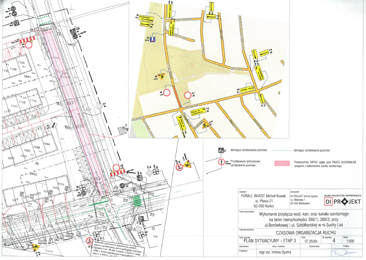 Plan zmiany organizacji ruchu na ulicy Szkółkarskiej w Suchym Lesie.