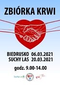 Plakat informujący o zbiórce krwi z sercem