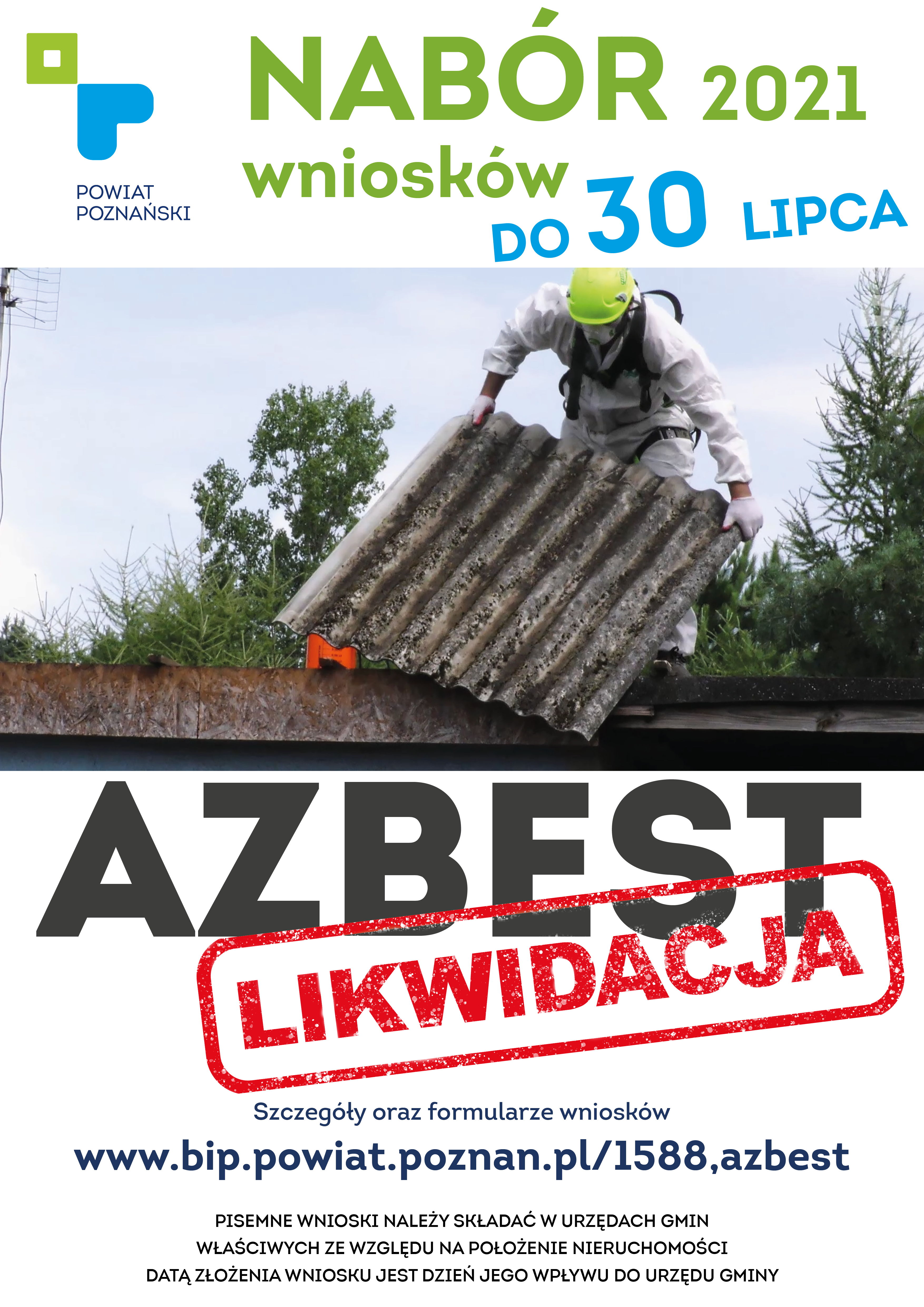 Plakat informujący o naborze wniosków na usuwanie azbestu.