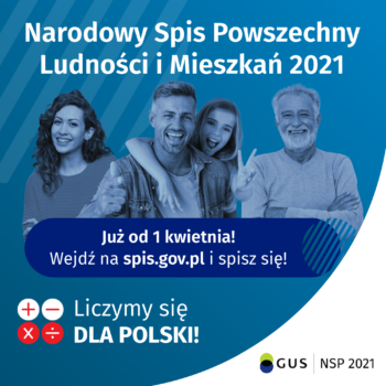 Plakat informujący o Narodowym Spisie Powszechnym 2021