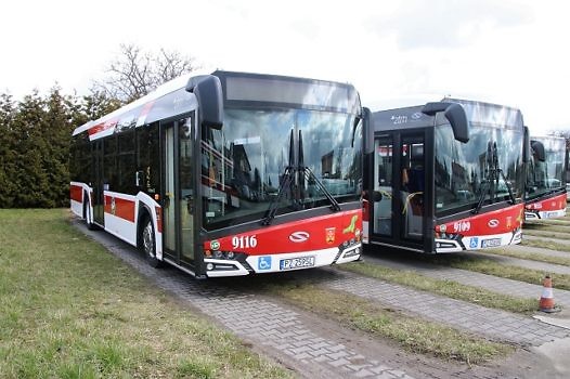 Autobusy ZKP Suchy Las stojące na terenie spółki w Chludowie.