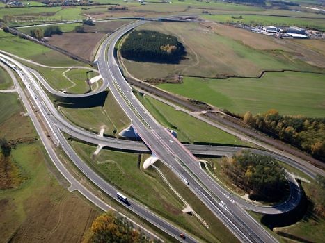 Widok z lotu ptaka na obwodnice drogową Złotkowa