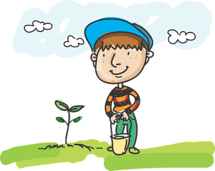 Rysunek przedsatwiający sadzenie drzewka przez chłopca.