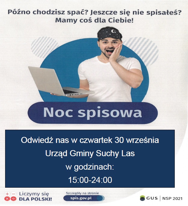 Noc spisowa - odwiedź nas w czwartek 30 września. urząd Gminy Suchy Las w godzinach 15:00-24:00.