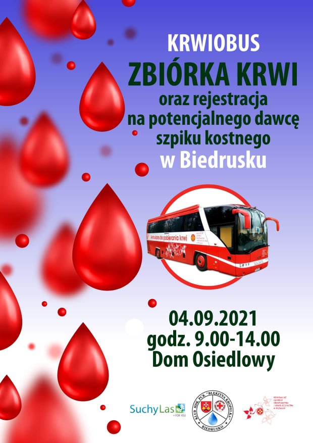 zbiórka krwi 4.09.2021 godz. 9:00-14:00 Dom Osiedlowy w Biedrusku