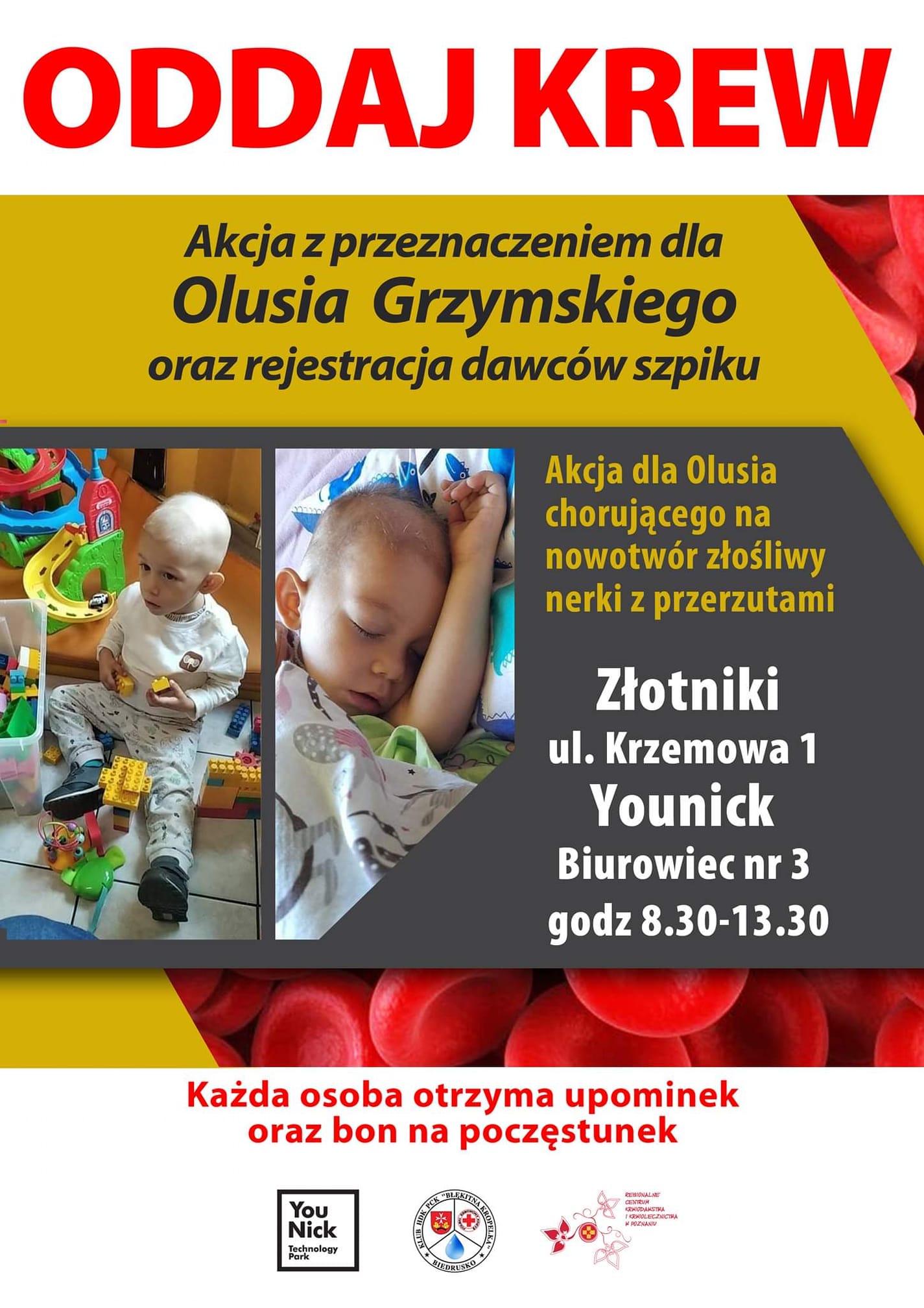 Plakat informujący o akcji poboru krwi.