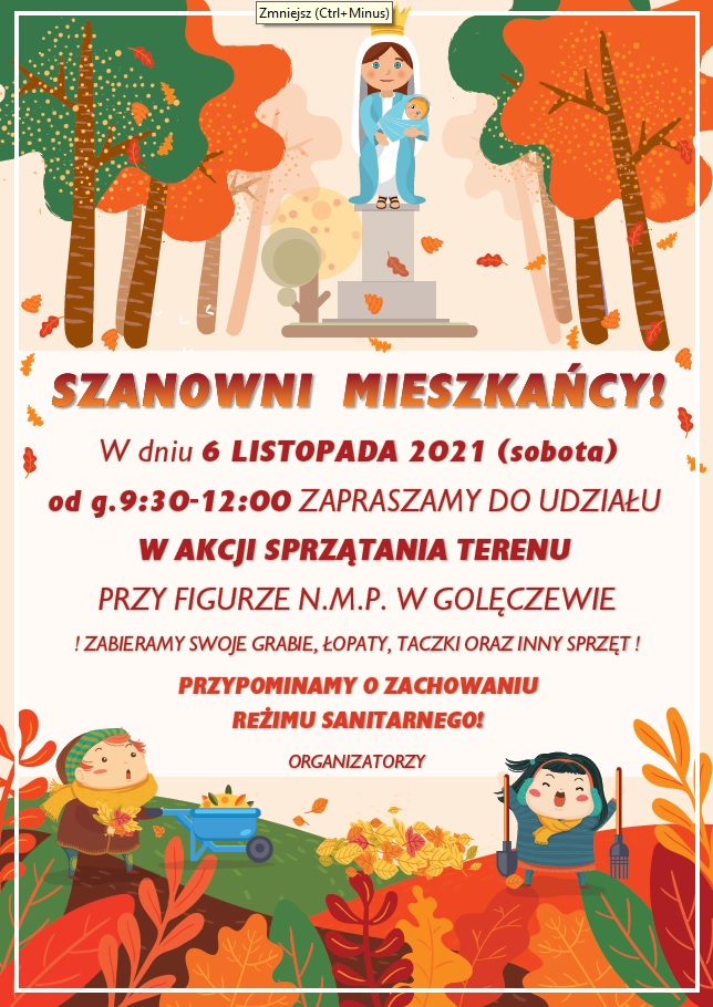 zaproszenie na sprzątanie terenu przy figurze w Golęczewie 6 listopada