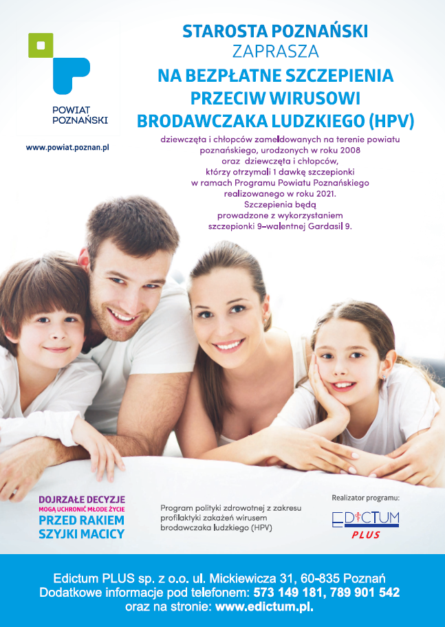 plakat HPV - 7 czerwca odbędą się szczepienia przeciw HPV