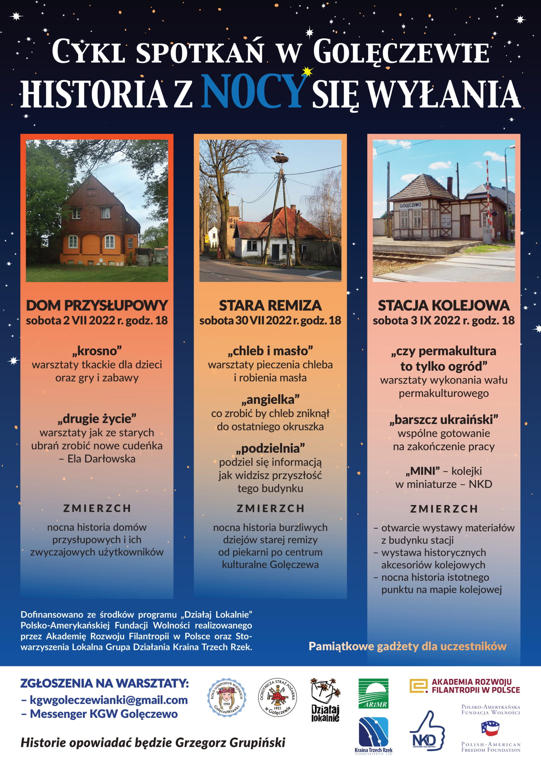 Plakat informujący o wydarzeniach w Golęczewie - Historia z nocy się wyłania.