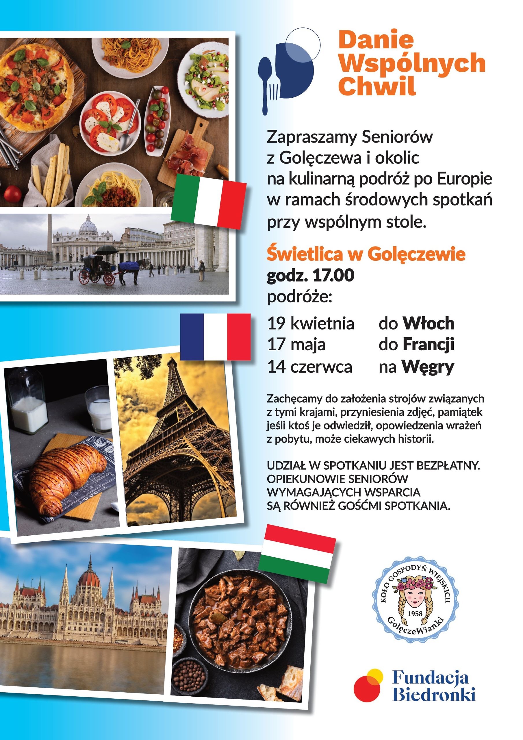Danie Wspolnych Chwil plakat A3 Biedronka 1 scaled - KGW zaprasza seniorów do Golęczewa na kulinarną podróż po Europie