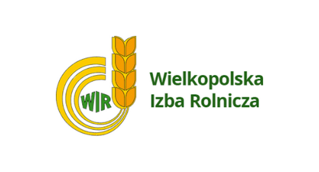 logotyp Wielkopolska Izba Rolnicza, po lewej stronie zawinięty kłos zboża, w środku litery WIR, po prawej zielony napis Wielkopolski Izba Rolnicza