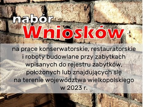 Tytuł naboru, w tle mur z cegły