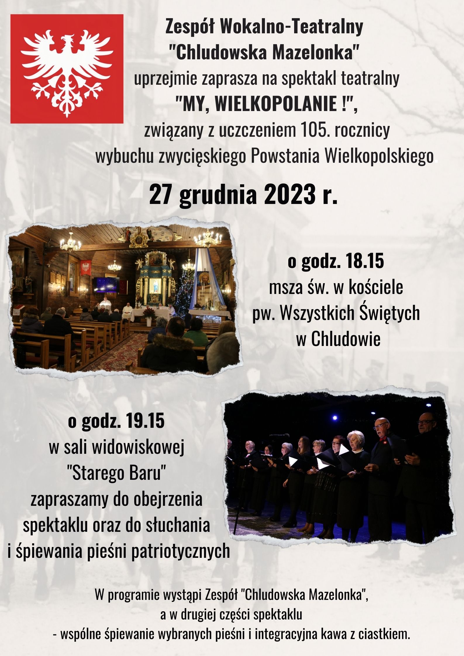 Plakat zapraszający na uroczystości rocznicowe wybuchu powstania w Chludowie.