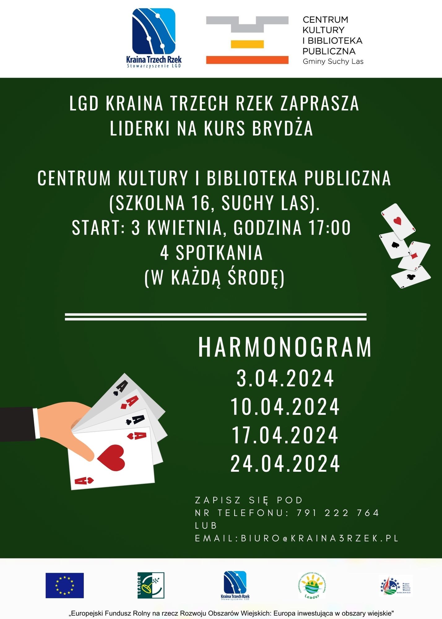 Plakat informujący o kursie brydża.
