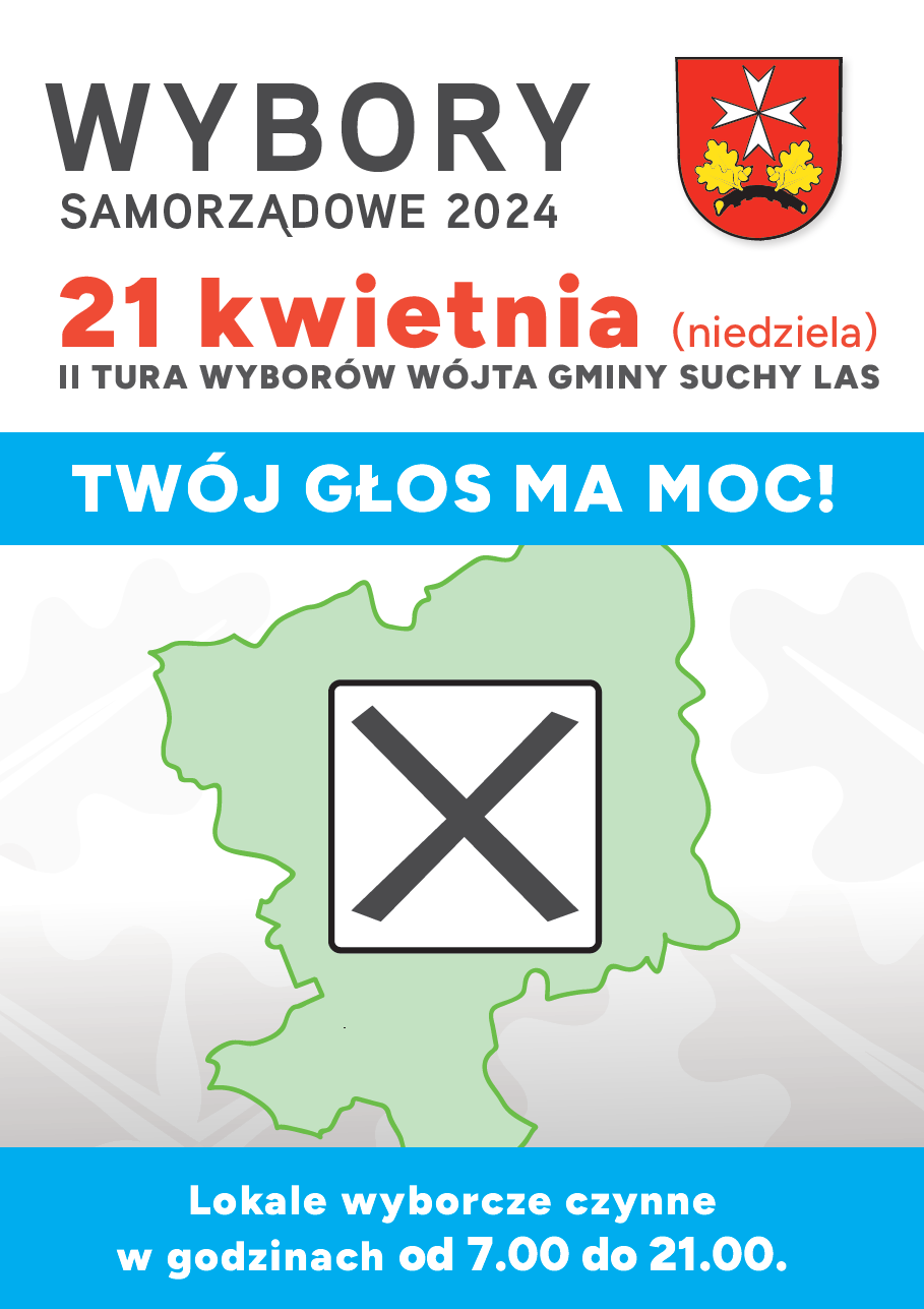 Plakat informujący o II turze wyborów na wójta.