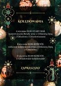 Plakat z motywami świątecznymi, zapraszający do wspólnego kolędowania.