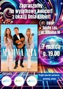 plakat do wydarzenia ze zdjęciem wykonawców, dwie kobiety i mężczyzna z gitarą
