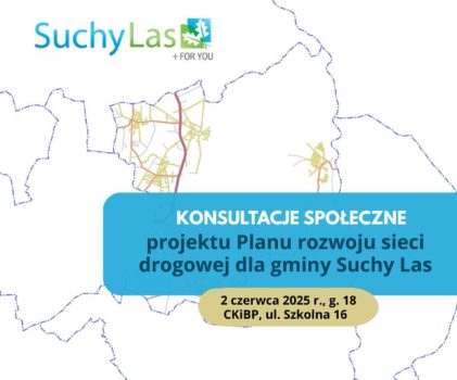 Grafika z zarysem mapy gminy i terminem kunsultacji.