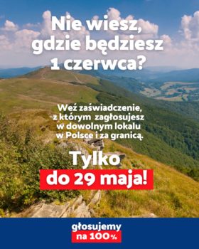 Grafika informująca o terminie zmiany miejsca głosowania w wyborach prezydenckich.