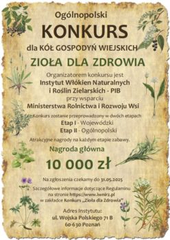 Plakat z grafikami ziół informujący o konkursie.