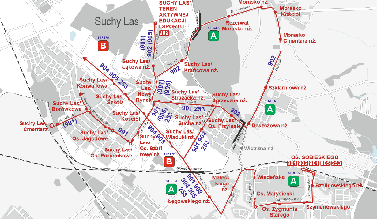 Mapa objazdów autobusów. 