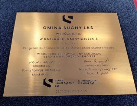 W szóstej edycji konkursu Innowacyjny Samorząd 2025 w kategorii gmin wiejskich gmina Suchy Las otrzymała wyróżnienie za projekt Sucholeska Karta Mieszkańca SLjestemstąd