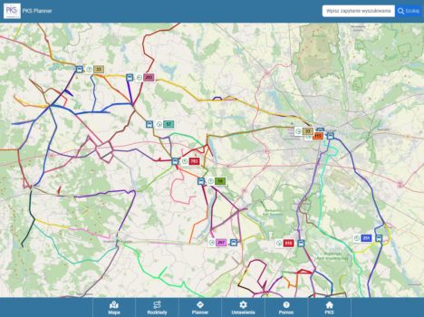 Mapa z zaznaczonymi przejazdami PKS.