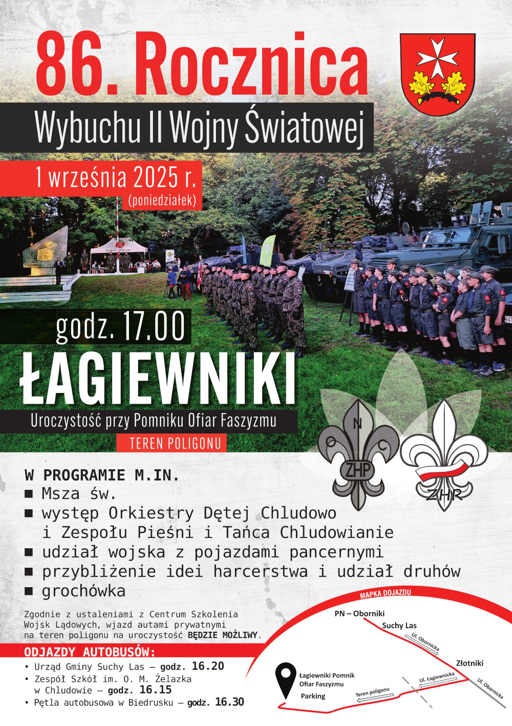 Plakat ze zdjęciem z uroczystości patriotycznej. Informacje z tekstu wpisu.