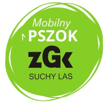 Zielono kółko a na nim logo ZGK Suchy Las oraz napis mobilny PSZOK