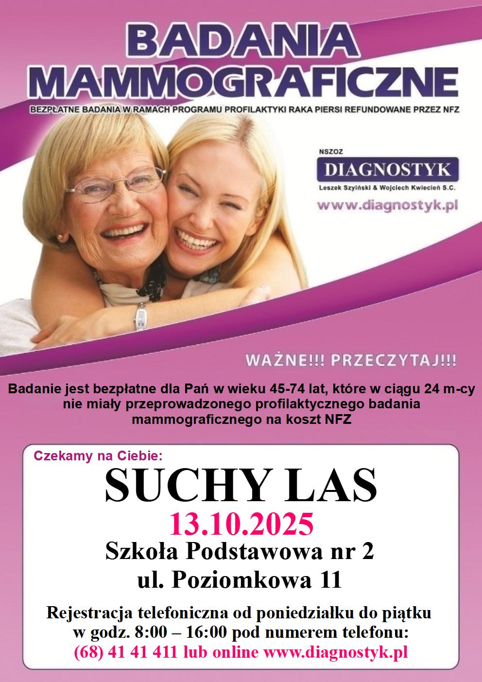 mammografia 13 października 2025 w Suchym Lesie
