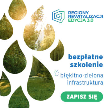 Baner projektu z kroplami, w których umieszczone zostały zdjęcia m.in. lasu.