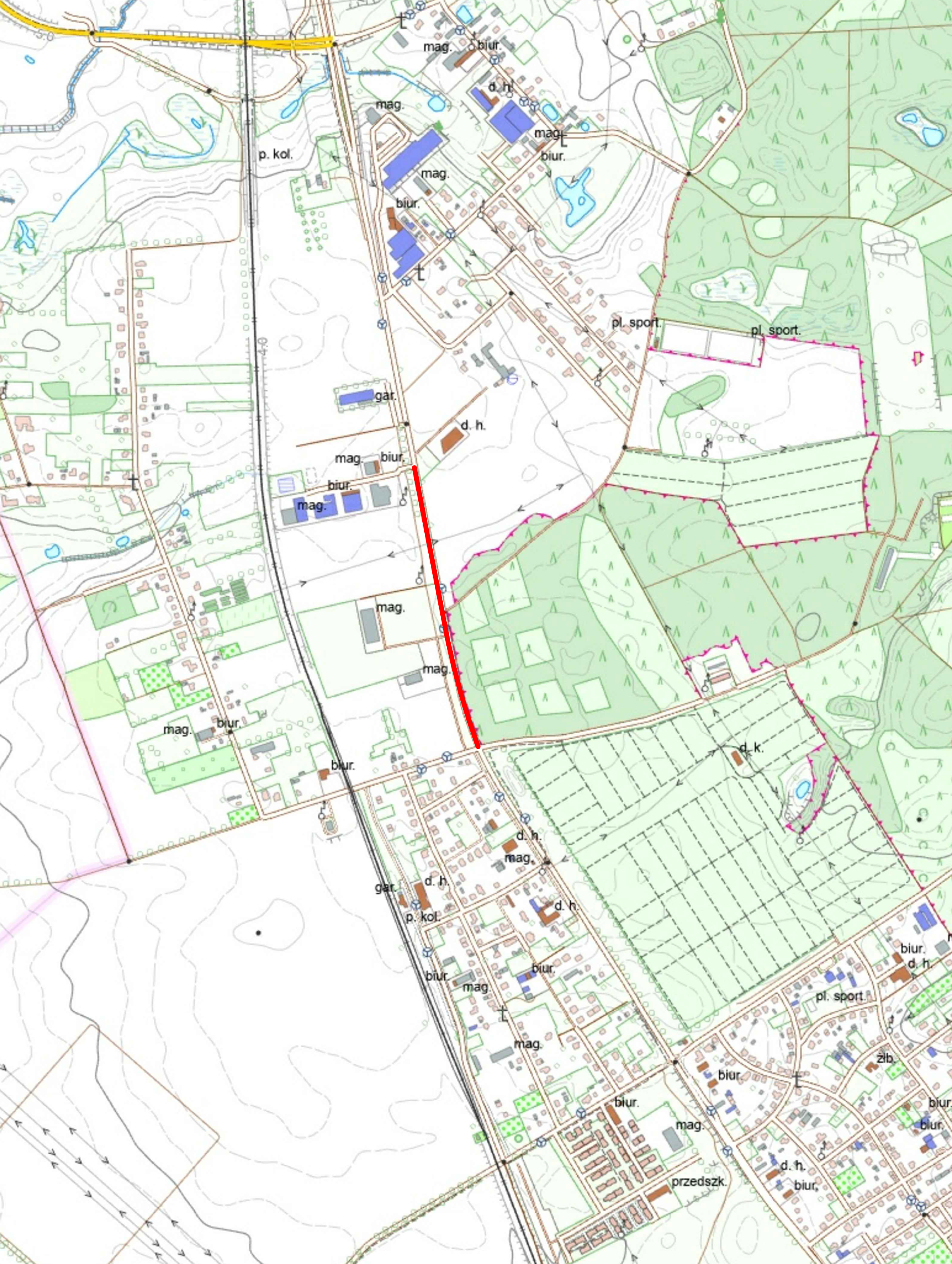 mapa orientacyjna z zaznaczonym odcinkiem, której dotyczy zmiana
