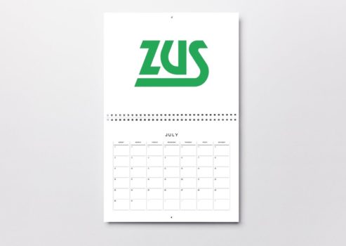 Kalendarz na szarym tle z logotypem ZUS.