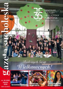 Okładka marcowego wydania Gazety Sucholeskiej - na głównym zdjęciu pracownicy CKiBP.