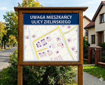 Ulica, na której stoi tablica informacyjna dla mieszkańców ulicy Zielińskiego.