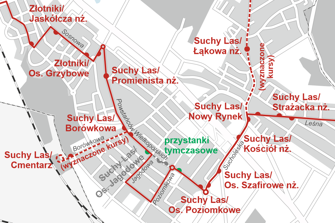 mapa z objazdem